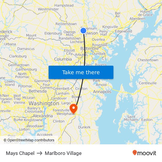 Mays Chapel to Marlboro Village map