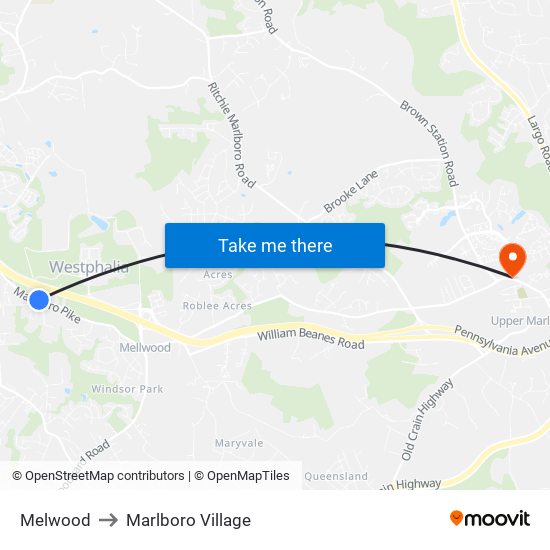 Melwood to Marlboro Village map