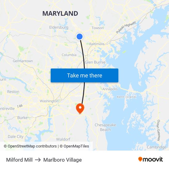 Milford Mill to Marlboro Village map