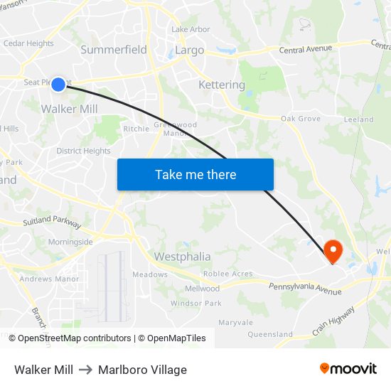 Walker Mill to Marlboro Village map