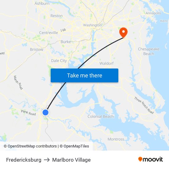 Fredericksburg to Marlboro Village map