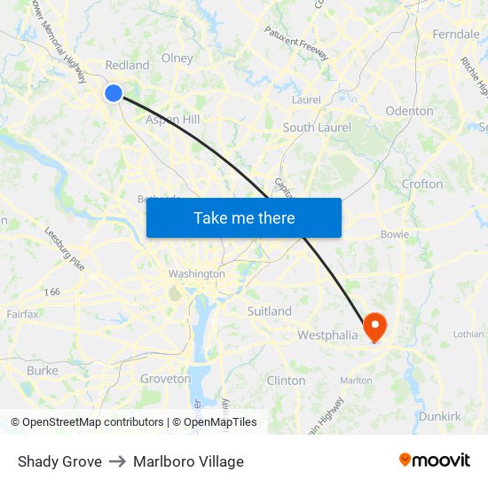 Shady Grove to Marlboro Village map