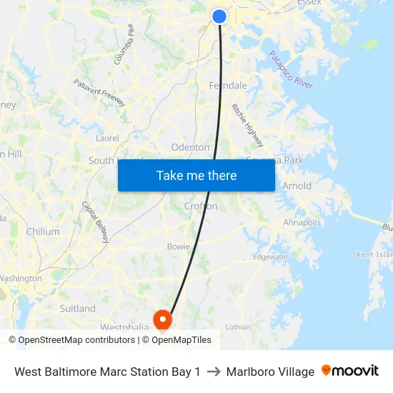 West Baltimore Marc Station Bay 1 to Marlboro Village map