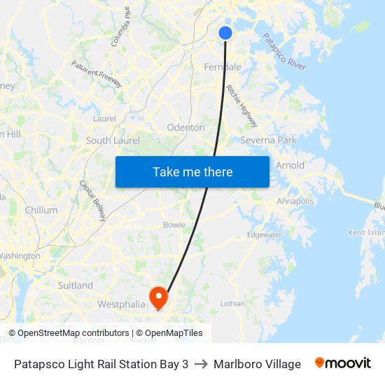 Patapsco Light Rail Station Bay 3 to Marlboro Village map