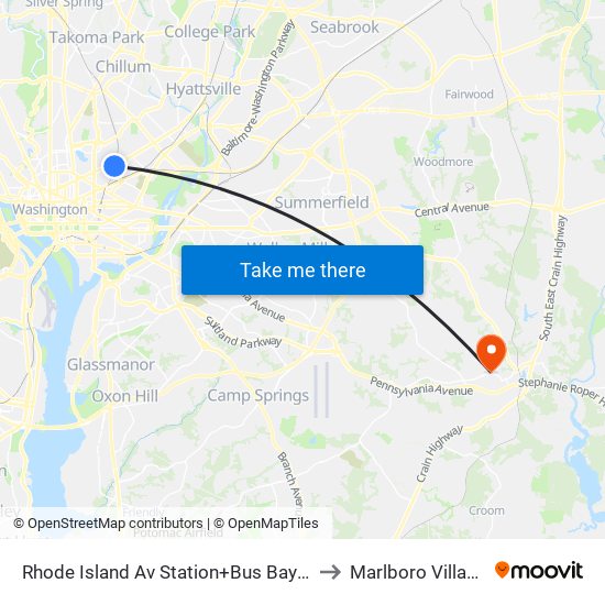 Rhode Island Ave-Brentwood+Bay D to Marlboro Village map