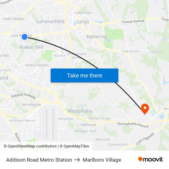 Addison Road Metro Station to Marlboro Village map