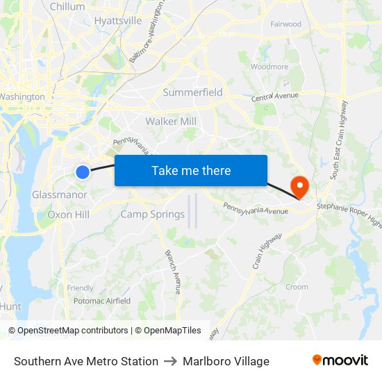 Southern Ave Metro Station to Marlboro Village map