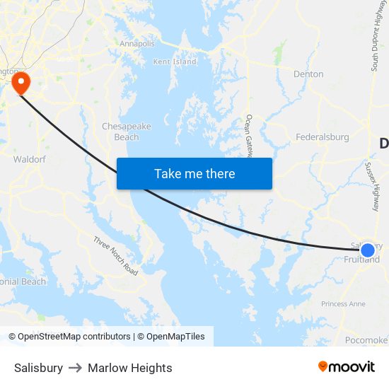 Salisbury to Marlow Heights map