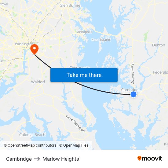 Cambridge to Marlow Heights map