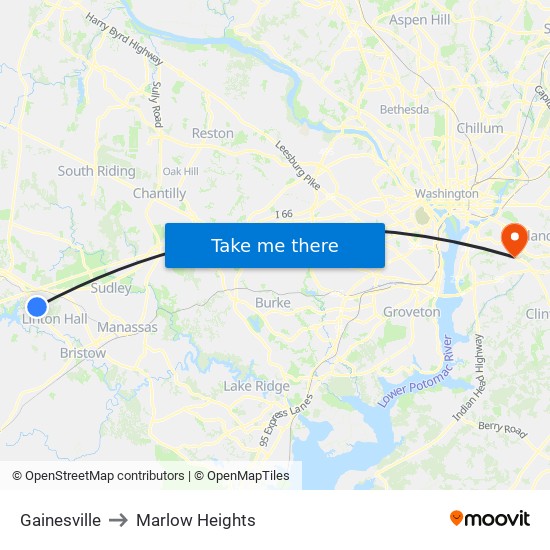 Gainesville to Marlow Heights map