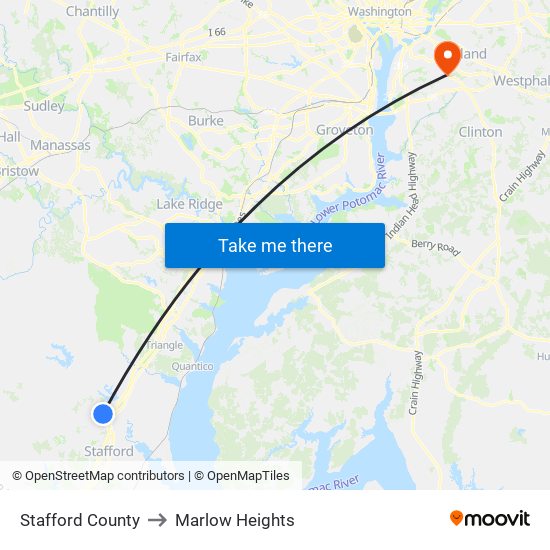 Stafford County to Marlow Heights map