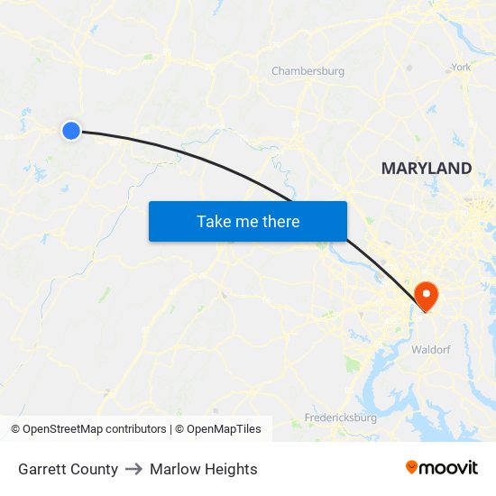 Garrett County to Marlow Heights map