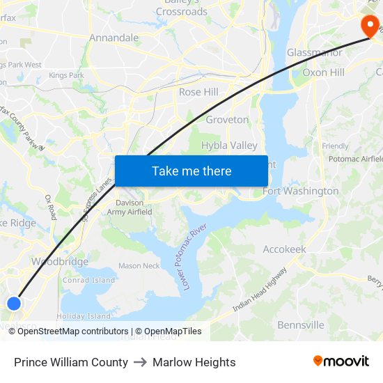 Prince William County to Marlow Heights map