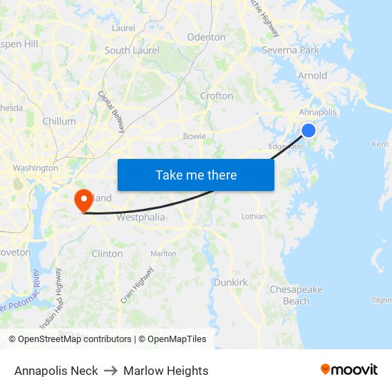 Annapolis Neck to Marlow Heights map