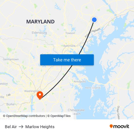 Bel Air to Marlow Heights map