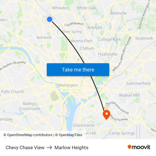 Chevy Chase View to Marlow Heights map