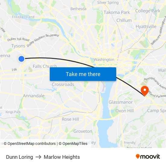 Dunn Loring to Marlow Heights map