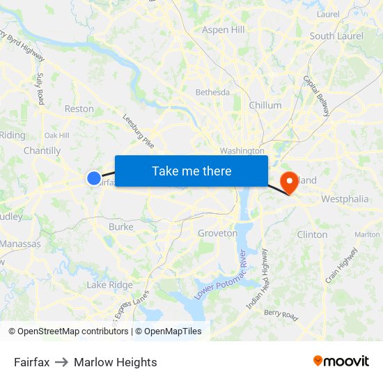 Fairfax to Marlow Heights map