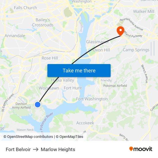 Fort Belvoir to Marlow Heights map