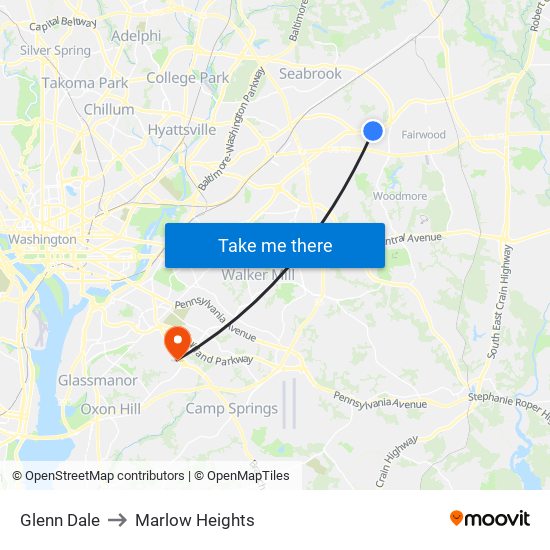 Glenn Dale to Marlow Heights map