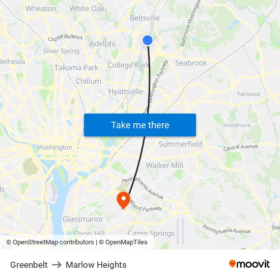 Greenbelt to Marlow Heights map