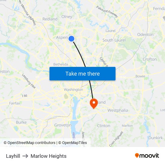 Layhill to Marlow Heights map