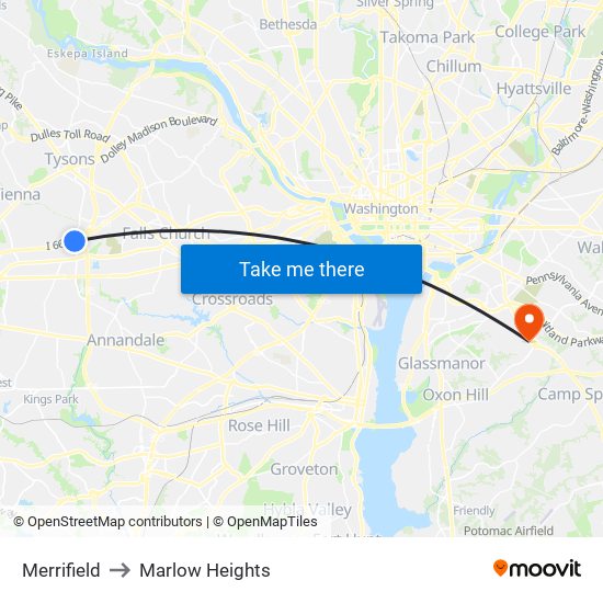 Merrifield to Marlow Heights map