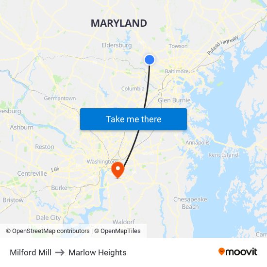 Milford Mill to Marlow Heights map