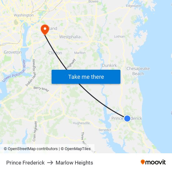 Prince Frederick to Marlow Heights map