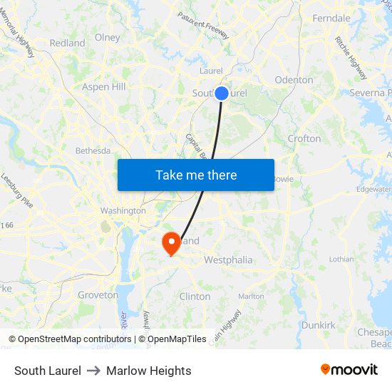 South Laurel to Marlow Heights map