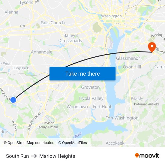 South Run to Marlow Heights map