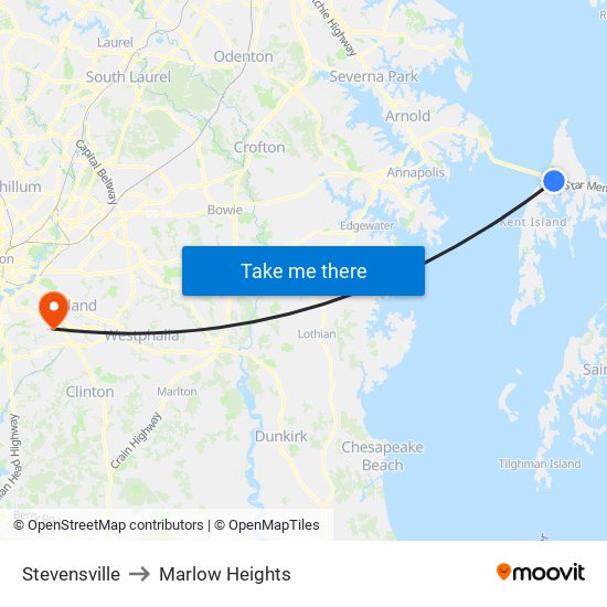 Stevensville to Marlow Heights map