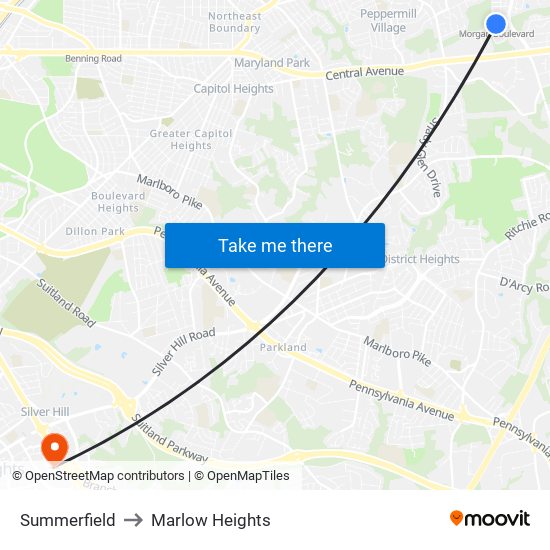 Summerfield to Marlow Heights map