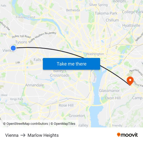 Vienna to Marlow Heights map