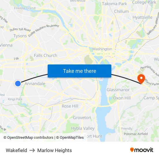 Wakefield to Marlow Heights map