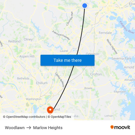 Woodlawn to Marlow Heights map