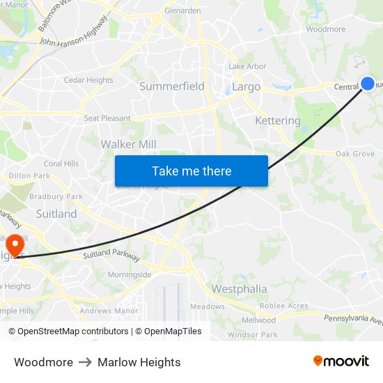 Woodmore to Marlow Heights map