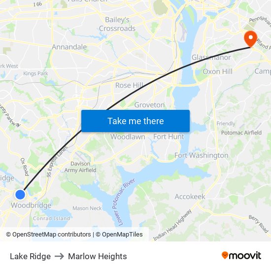 Lake Ridge to Marlow Heights map