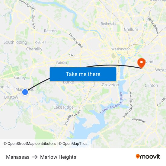 Manassas to Marlow Heights map