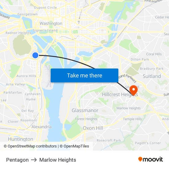 Pentagon to Marlow Heights map