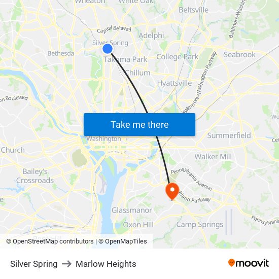 Silver Spring to Marlow Heights map