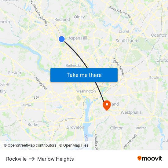 Rockville to Marlow Heights map