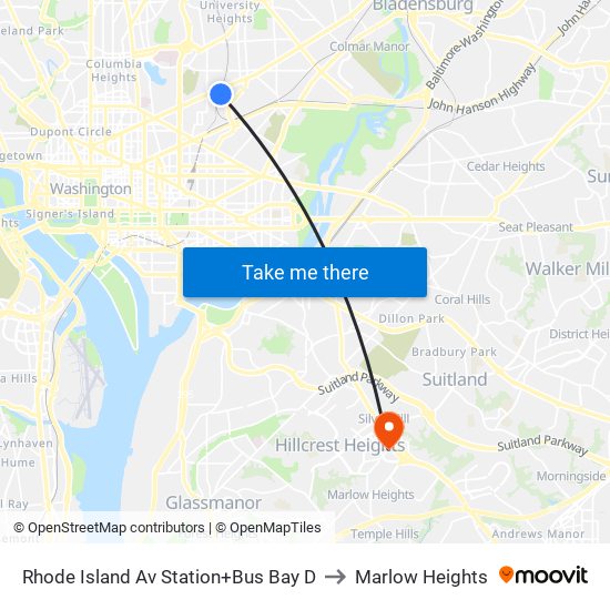 Rhode Island Ave-Brentwood+Bay D to Marlow Heights map