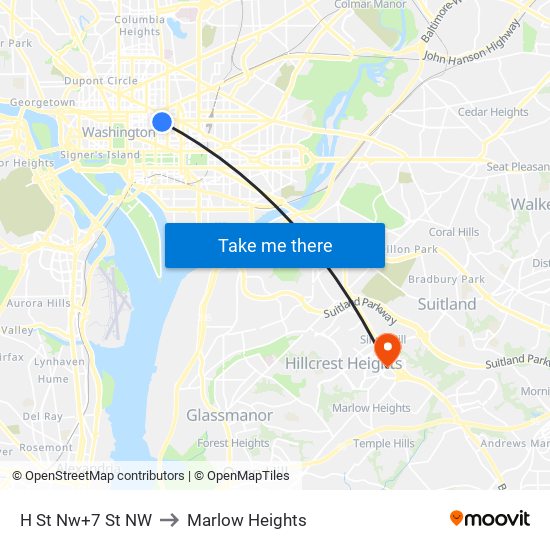 H St Nw+7 St NW to Marlow Heights map