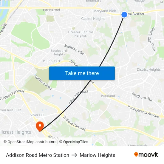 Addison Road Metro Station to Marlow Heights map