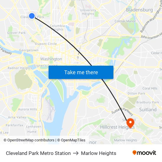 Cleveland Park Metro Station to Marlow Heights map