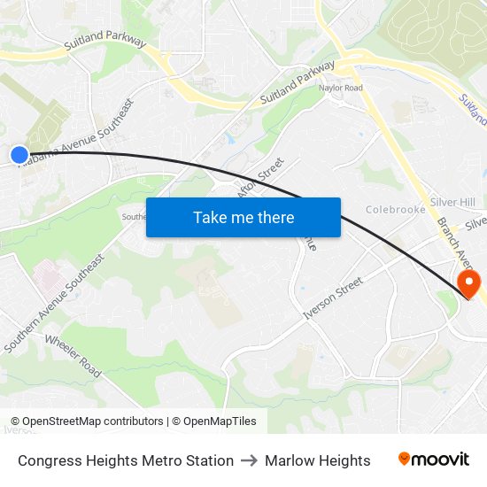 Congress Heights Metro Station to Marlow Heights map