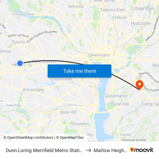 Dunn Loring Merrifield Metro Station to Marlow Heights map