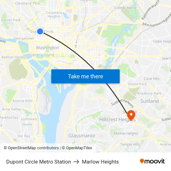Dupont Circle Metro Station to Marlow Heights map