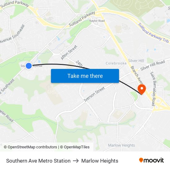 Southern Ave Metro Station to Marlow Heights map
